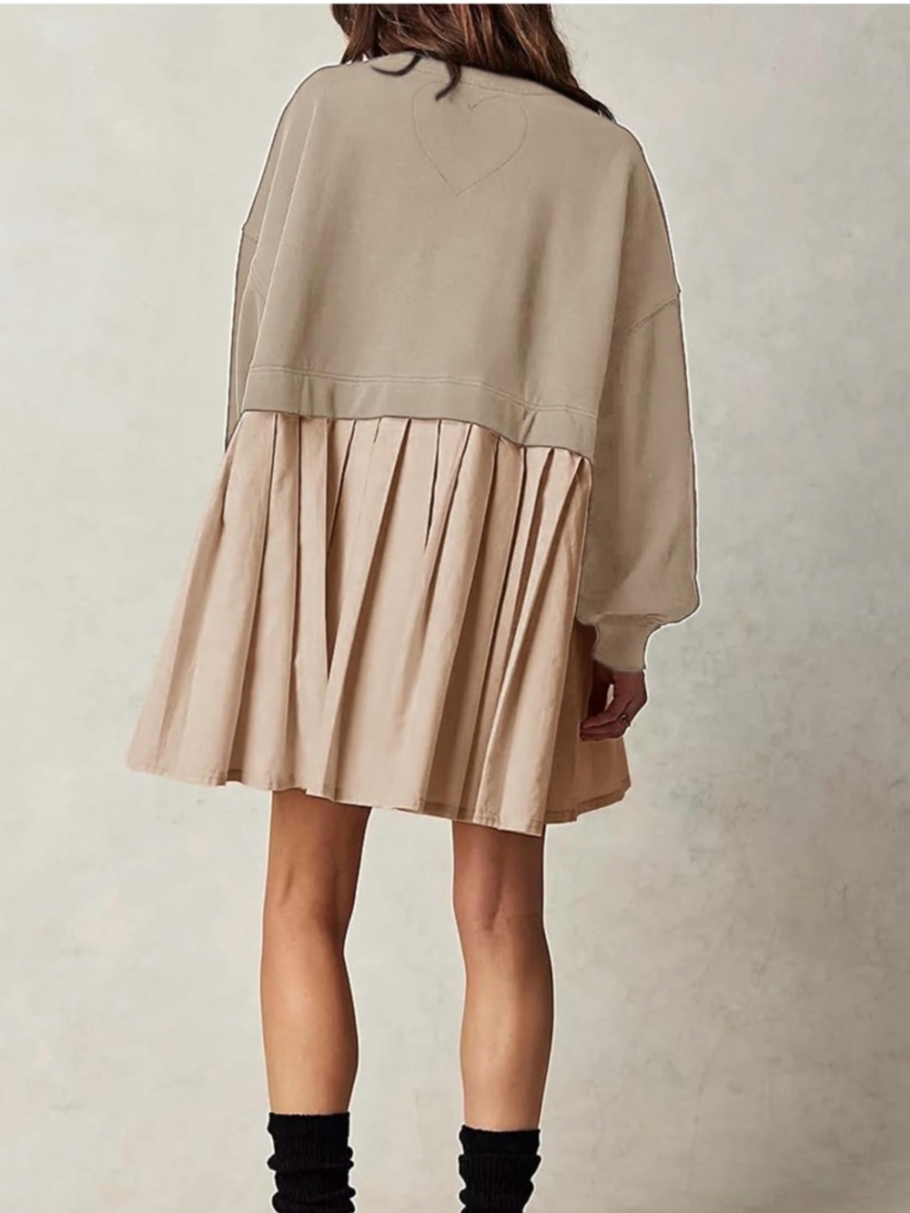 Beige Pleated Back Mini Dress